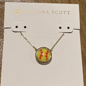 Kendra Scott Gold Necklace with Yellow and Red Softball Pendant